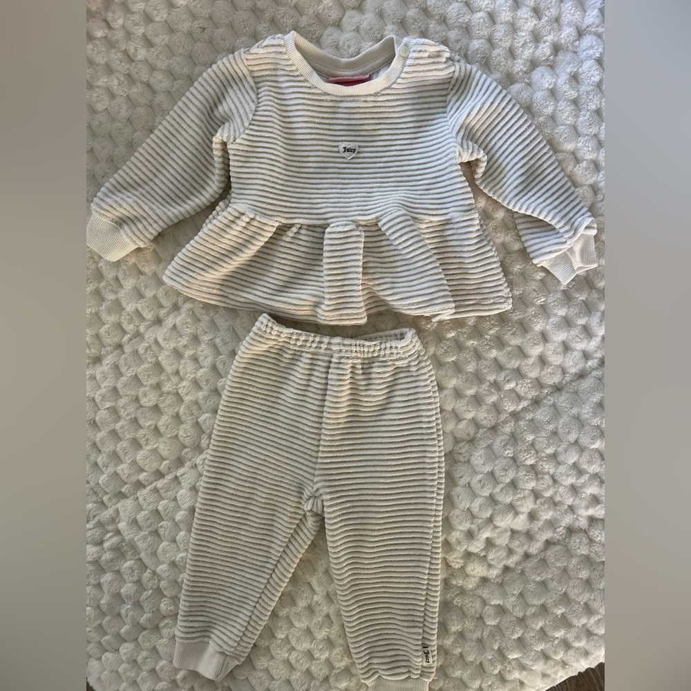 Juicy Couture Cream and Tan Striped Baby Set